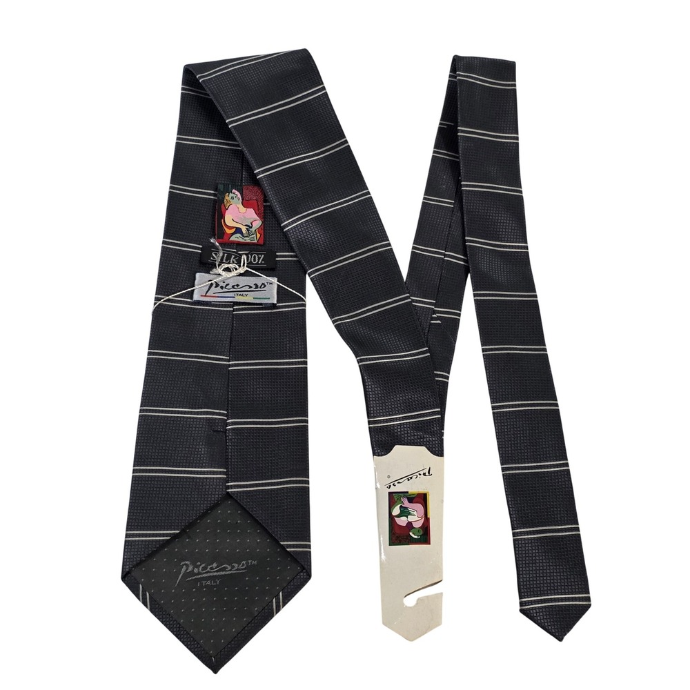 Picasso Mens Silk Tie Charcoal Grey Striped Handmade Italy Art Series Necktie